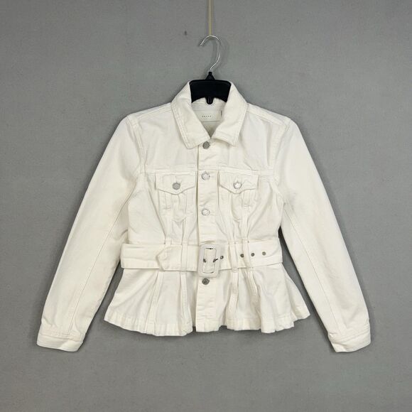 BLANKNYC Jacket Womens XS White Belted Denim Peplum Coastal Cowgirl Minimal Y2K - Picture 1 of 14